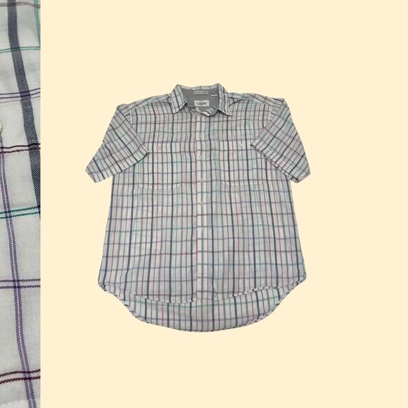 90s Levis shirt, vintage mens L plaid teal/purple casual button down - Picture 1 of 8